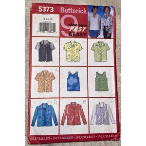 BUTTERICK UNCUT Easy Pattern 5373 Misses Petite Size 12-14-16 Shirts Tank Tops
